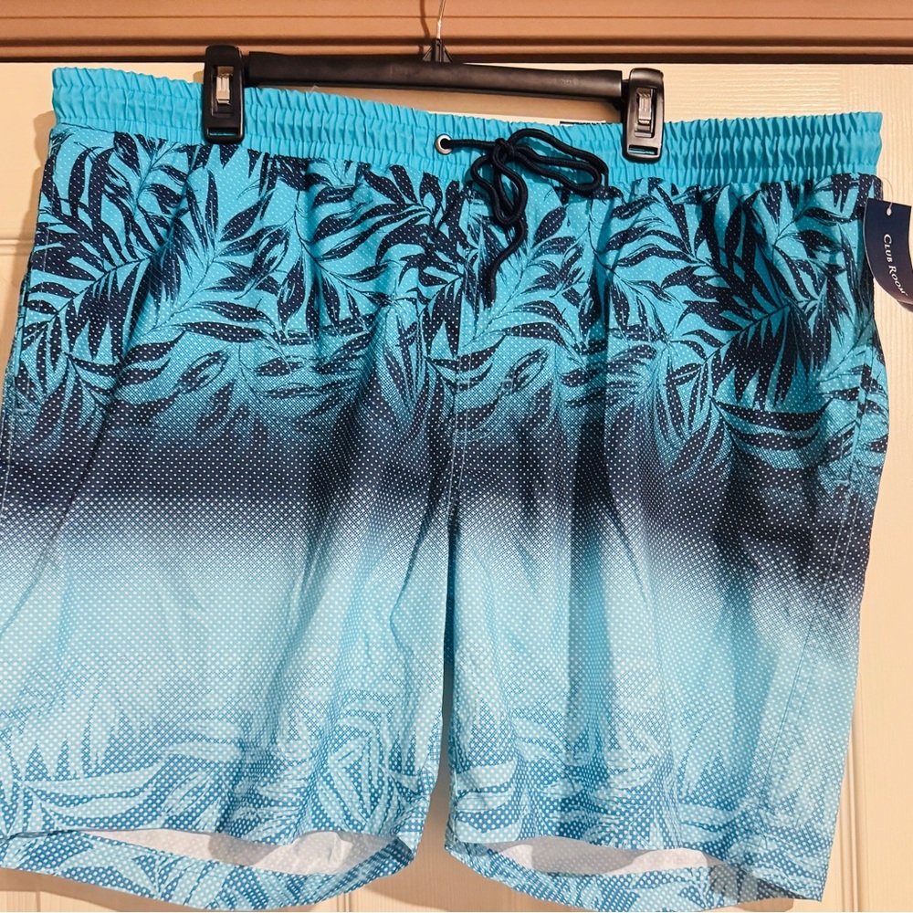 Club Room Blue and Black Board Shorts with Tropical Design NWT SzXXL